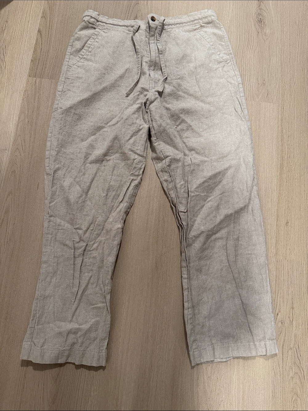 Men's Casual Drawstring Linen Pants in Light Beige Khaki